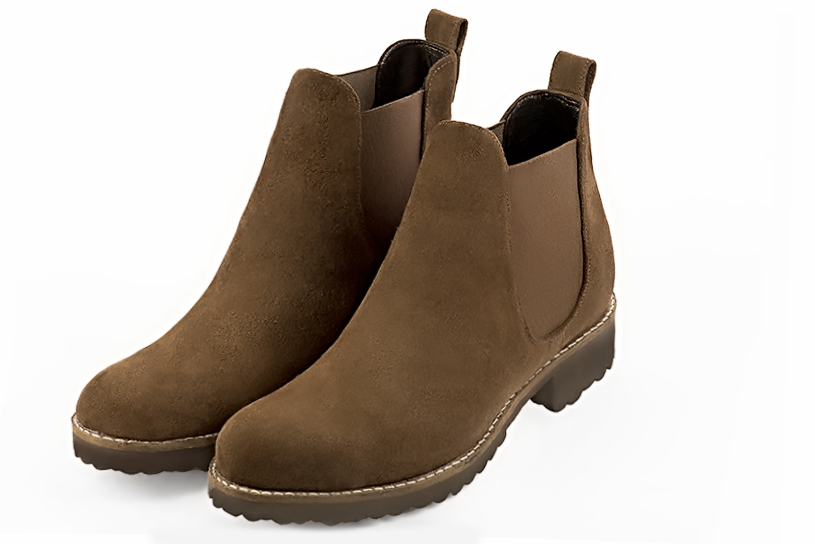 Chocolate brown dress booties for men. Round toe. Flat rubber soles - Florence KOOIJMAN